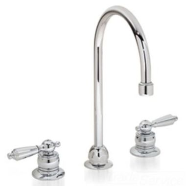 Click here to see Symmons S-254-G-LAM Symmons Origins Symmetrix Two-Handle Widespread Lavatory Faucet with Grid Strainer, Lever Handles, 2.2 GPM, Gooseneck Spout, Chrome - S-254-G-LAM