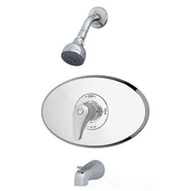 Click here to see Symmons D-96-2-LR-OP Symmons Temptrol Tub/Shower Faucet with Clear-Flo Showerhead, Pressure Balance Valve, Diverter Tub Spout, 2.5 GPM, Polished Chrome - D-96-2-LR-OP