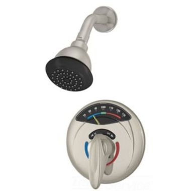 Click here to see Symmons 1-1000VT-STN Symmons Visu-Temp Clear-Vue Shower System w/ Valve, 2 GPM, Satin Nickel - 1-1000VT-STN