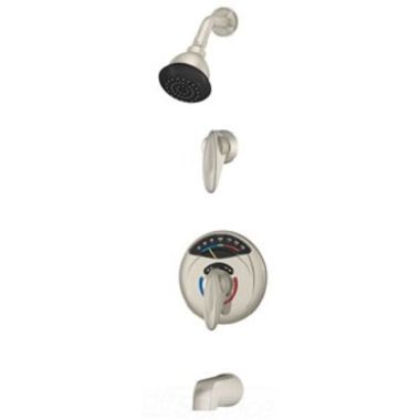 Click here to see Symmons 1-2100VT-STN Symmons Tub/Shower Faucet with Visu-Temp Pressure Balance Valve with Clear-Vue Thermometer, Euro-Flo Shower Head, 2.0 GPM, Satin Nickel - 1-2100VT-STN