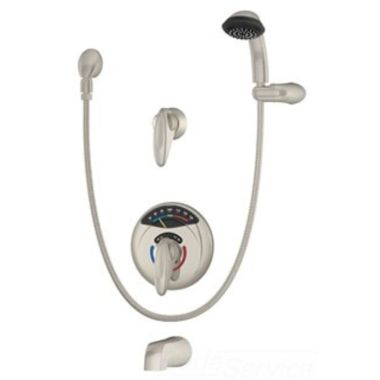 Click here to see Symmons 1-500VT-H401-V-STN Symmons Tub/Hand Shower Faucet, Visu-Temp with Clear-Vue Thermometer, 2 Lever Handles, 2.0 GPM, Satin Nickel - 1-500VT-H401-V-STN