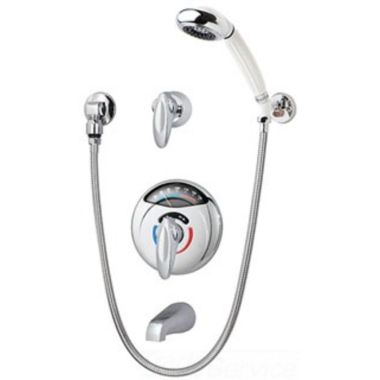 Click here to see Symmons 1-50VT-FS Symmons Tub/Hand Shower Faucet, Visu-Temp with Clear-Vue Thermometer, 2 Lever Handles, 2.0 GPM, Polished Chrome - 1-50VT-FS