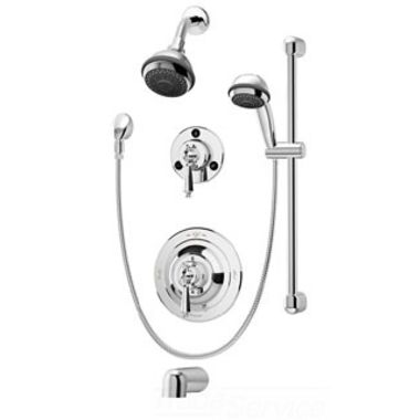 Click here to see Symmons 1-7520-X Symmons Water Dance Tub/Shower Faucet with Integral Stops, 3-Mode Hand Shower and Showerhead, Non-Diverter Tub Spout, Chrome - 1-7520-STN-X