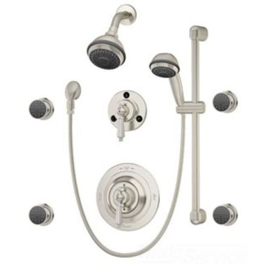 Click here to see Symmons 1-7470-STN-X Symmons Water Dance Series Two-Wall Shower System with High-Flo Pressure-Balancing Valve and 24in Slide Bar, 2.5 GPM, Satin Nickel - 1-7470-STN-X
