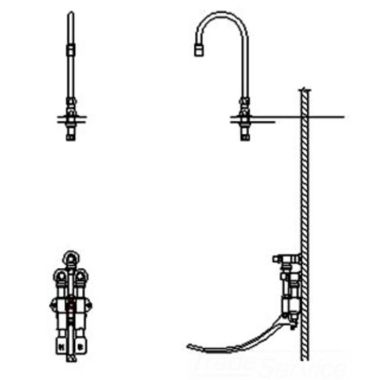 Click here to see Delta 54T5334A-R5 Delta 54T5334A-R5 Wall-Hung Double Foot Pedal Surgeon Scrub-Up Valve w/ Deckmount R5 Spout, Aerator, 1.5 gpm