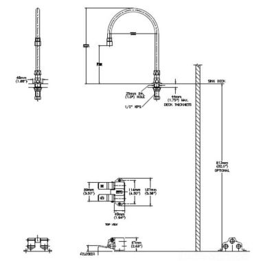 Click here to see Delta 54T5434A-R7 Delta 54T5434A-R7 Floor-Mounted Double Foot Pedal Surgeon Scrub-Up Valve w/ Deckmount R7 Spout, Aerator, 1.5 gpm