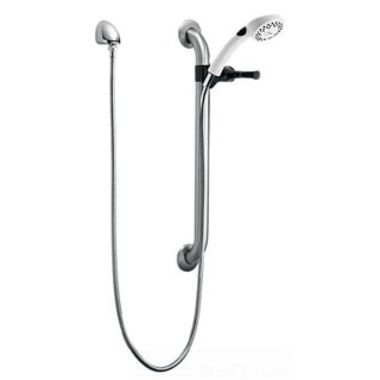 Click here to see Delta RPW324HDF-1.5 Delta Commercial Two-Setting Hand Shower with 24in Slide Bar, Round, 1.5 GPM, Touch-Clean, ADA-Compliant, Stainless/White - RPW324HDF-1.5