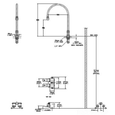Click here to see Delta 54T5432A-R7 Delta 54T5432A-R7 Floor-Mounted Double Foot Pedal Surgeon Scrub-Up Valve w/ Deckmount R7 Spout, VR Laminar, 1.5 gpm