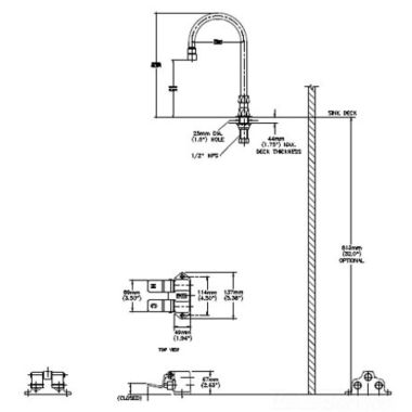 Click here to see Delta 54T5434A-R4 Delta 54T5434A-R4 Floor-Mounted Double Foot Pedal Surgeon Scrub-Up Valve w/ Deckmount R4 Spout, Aerator, 1.5 gpm