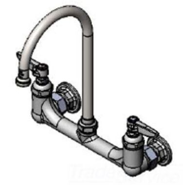Click here to see T&S Brass B-0331-M T&S BRASS B-0331-M Wall Mount Double Pantry Faucet, Swivel Gooseneck