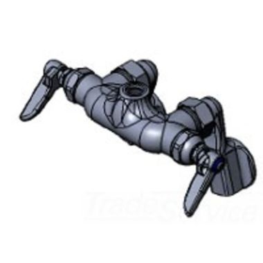 Click here to see T&S Brass B-0340-LN T&S BRASS B-0340-LN DOUBLE PANTRY RIGID BASE FAUCET, WALL MOUNT, ADJUSTABLE CENTERS,