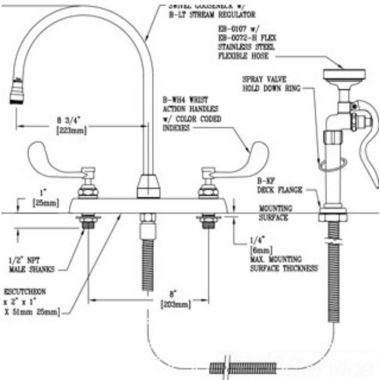 Click here to see T&S Brass PB-2347-00PB T&S Brass PB-2347-00PB 8-inch Workboard Faucet w/ EB-0107, EB-0072-H, 4-inch Handles and Tail Pieces for Pet Grooming