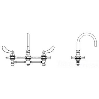 Click here to see Delta 23C674-R3 Delta 23C674-R3 CER-TECK Widespread Lavatory Faucet, Gooseneck, Blade w/ Sanitary Hood, Smooth Laminar, 1 gpm, Chrome