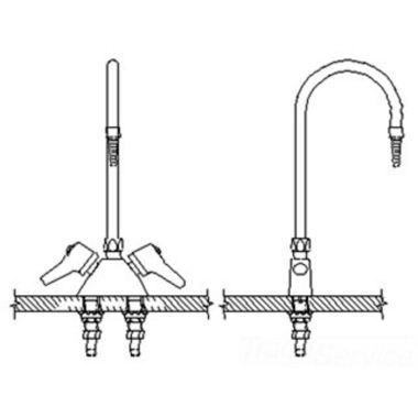 Click here to see Delta W6700-C Delta W6700-C Teck Deckmount Lever Blade Handles Lab Mixing Faucet w/ Gooseneck, 7/8