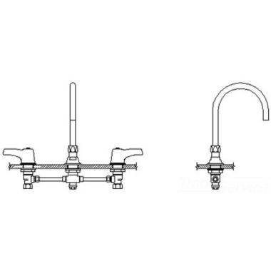 Click here to see Delta 23C673-R35 Delta 23C673-R35 CER-TECK Widespread Lavatory Faucet, Gooseneck, Hooded Lever, Smooth Laminar, 1 gpm, Chrome