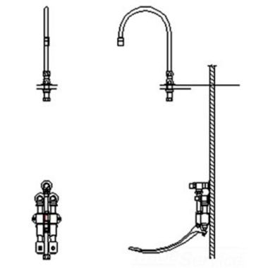 Click here to see Delta 54T5332A-R7 Delta 54T5332A-R7 Wall-Hung Double Foot Pedal Surgeon Scrub-Up Valve w/ Deckmount R7 Spout, VR Laminar, 1.5 gpm
