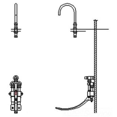 Click here to see Delta 54T5337A-R35 Delta 54T5337A-R35 Wall-Hung Double Foot Pedal Surgeon Scrub-Up Valve w/ Deckmount R35 Spout, Smooth End Laminar, 1 gpm