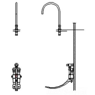 Click here to see Delta 54T5337A-R7 Delta 54T5337A-R7 Wall-Hung Double Foot Pedal Surgeon Scrub-Up Valve w/ Deckmount R7 Spout, Smooth End Laminar, 1 gpm