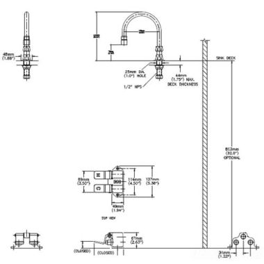 Click here to see Delta 54T5432A-R3 Delta 54T5432A-R3 Floor-Mounted Double Foot Pedal Surgeon Scrub-Up Valve w/ Deckmount R3 Spout, VR Laminar, 1.5 gpm