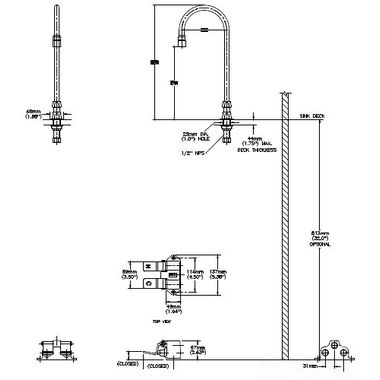 Click here to see Delta 54T5432A-R6 Delta 54T5432A-R6 Floor-Mounted Double Foot Pedal Surgeon Scrub-Up Valve w/ Deckmount R6 Spout, VR Laminar, 1.5 gpm
