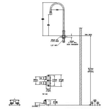 Click here to see Delta 54T5433A-R6 Delta 54T5433A-R6 Floor-Mounted Double Foot Pedal Surgeon Scrub-Up Valve w/ Deckmount R6 Spout, VR Aerator, 1.5 gpm