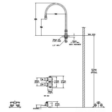 Click here to see Delta 54T5433A-R7 Delta 54T5433A-R7 Floor-Mounted Double Foot Pedal Surgeon Scrub-Up Valve w/ Deckmount R7 Spout, VR Aerator, 1.5 gpm