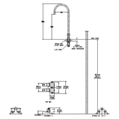 Click here to see Delta 54T5437A-R6 Delta 54T5437A-R6 Floor-Mounted Double Foot Pedal Surgeon Scrub-Up Valve w/ Deckmount R6 Spout, Smooth End Laminar, 1 gpm