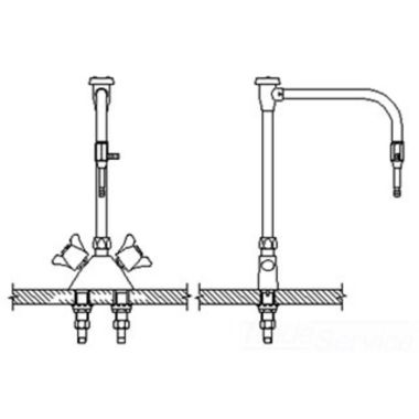 Click here to see Delta W6700-12-R25 Delta W6700-12-R25 Teck Deckmount 2-Arm Lab Handles Mixing Faucet w/ Angle Vacuum Breaker, C.P. Aspirator, 7/8