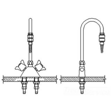 Click here to see Delta W6700-9-R2 Delta W6700-9-R2 Teck Deckmount 2-Arm Lab Handles Mixing Faucet w/ 4.5