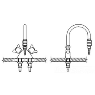 Click here to see Delta W6700-9-R3 Delta W6700-9-R3 Teck Deckmount 2-Arm Lab Handles Mixing Faucet w/ Gooseneck, In-Line Dual Check, 7/8