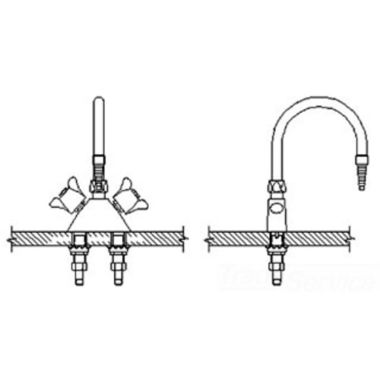 Click here to see Delta W6700-R3 Delta W6700-R3 Teck Deckmount 2-Arm Lab Handles Mixing Faucet w/ Gooseneck, 7/8
