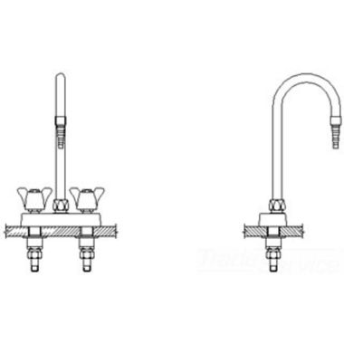 Click here to see Delta W6720-R2 Delta W6720-R2 Teck Deckmount 2-Arm Lab Handles Centerset Mixing Faucet w/ 4.5