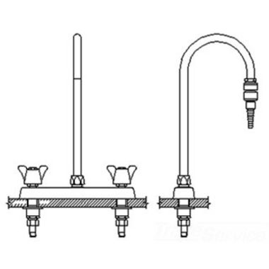Click here to see Delta W6740-9-LS Delta W6740-9-LS Teck Deckmount 2-Arm Lab Handles 8-Inch Mixing Faucet w/ Limited Swing Gooseneck, In-Line Dual Check, Chrome