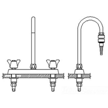 Click here to see Delta W6740-9-R2 Delta W6740-9-R2 Teck Deckmount 2-Arm Lab Handles 8-Inch Mixing Faucet w/ 4.5