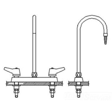 Click here to see Delta W6740-C Delta W6740-C Teck Deckmount Lever Blade Handles 8-Inch Lab Mixing Faucet w/ Gooseneck, Chrome