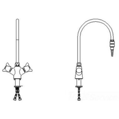 Click here to see Delta W6760-9-R6 Delta W6760-9-R6 Teck Deckmount 2-Arm Lab Handles Single Shank Mixing Faucet w/ 6