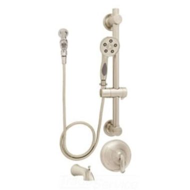 Click here to see Speakman SM-7090-ADA-PBN Speakman Caspian Tub/Handheld Shower Faucet with Slide Bar, Pressure Balance Valve, 2.5 GPM, Single Lever Handle, Brushed Nickel - SM-7090-ADA-PBN
