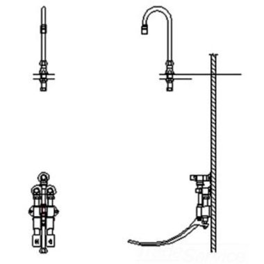 Click here to see Delta 54T5334A Delta 54T5334A Wall-Hung Double Foot Pedal Surgeon Scrub-Up Valve w/ Deckmount Gooseneck, Aerator, 1.5 gpm