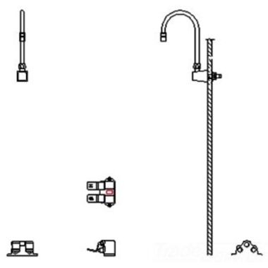 Click here to see Delta 54T5424A-R4 Delta 54T5424A-R4 Floor-Mounted Double Foot Pedal Surgeon Scrub-Up Valve w/ Wallmount R4 Spout, Aerator, 1.5 gpm