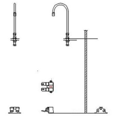 Click here to see Delta 54T5434A-R6 Delta 54T5434A-R6 Floor-Mounted Double Foot Pedal Surgeon Scrub-Up Valve w/ Deckmount R6 Spout, Aerator, 1.5 gpm