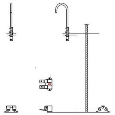 Click here to see Delta 54T5437A Delta 54T5437A Floor-Mounted Double Foot Pedal Surgeon Scrub-Up Valve w/ Deckmount Gooseneck, Smooth End Laminar, 1 gpm