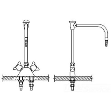 Click here to see Delta W6700-10-R25 Delta W6700-10-R25 Teck Deckmount 2-Arm Lab Handles Mixing Faucet w/ Angle Vacuum Breaker, 7/8
