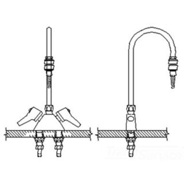Click here to see Delta W6700-9-C Delta W6700-9-C Teck Deckmount 2-Lever Blade Handle Mixing Faucet w/ Gooseneck, In-Line Dual Check, 7/8