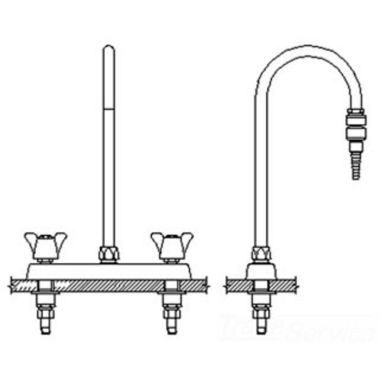 Click here to see Delta W6740-9 Delta W6740-9 Teck Deckmount 2-Arm Lab Handles 8-Inch Mixing Faucet w/ Gooseneck, In-Line Dual Check, Chrome