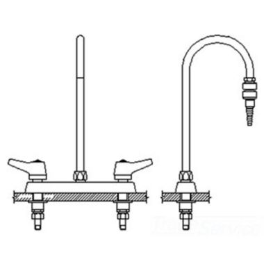 Click here to see Delta W6740-9-C Delta W6740-9-C Teck Deckmount Lever Blade Handles 8-Inch Lab Mixing Faucet w/ Gooseneck, In-Line Dual Check, Chrome