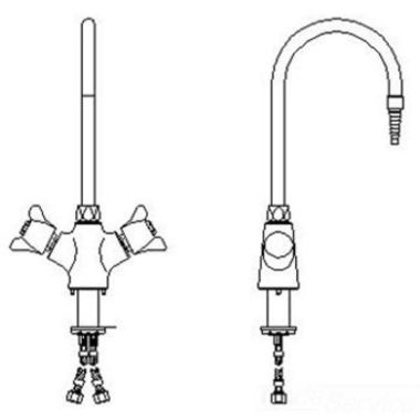 Click here to see Delta W6760-R4 Delta W6760-R4 Teck Deckmount 2-Arm Lab Handles Single Shank Mixing Faucet w/ 6