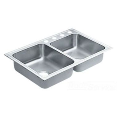 Click here to see Moen S22316 Moen S22316 LANCELOT 33x22 STAINLESS DROP IN SINK 18 GAUGE 2 BOWL 4 HOLE
